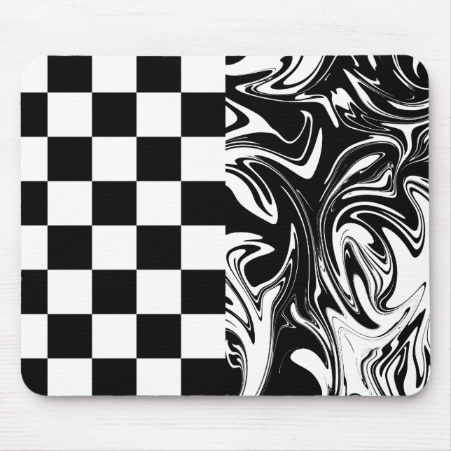 Checks and Swirls - Black and White Mouse Pad (Front)