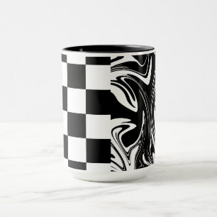 Checks and Swirls - Black and White Mug