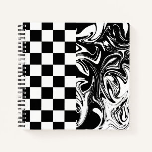 Checks and Swirls - Black and White Notebook