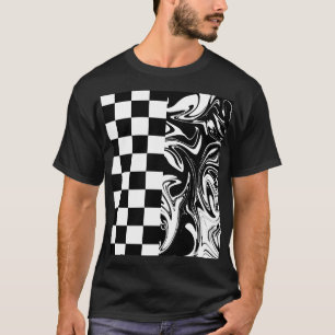 Checks and Swirls - Black and White T-Shirt