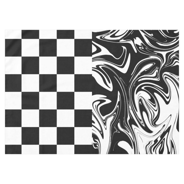 Checks and Swirls - Black and White Tablecloth (Front (Horizontal))
