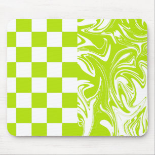 Checks and Swirls in Lime Green and White Mouse Pad
