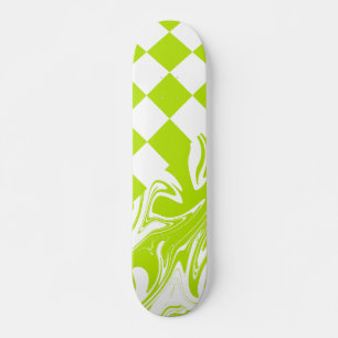 Checks and Swirls in Lime Green and White Skateboard