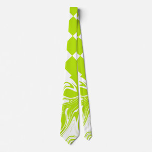 Checks and Swirls in Lime Green and White Tie