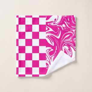 Checks and Swirls in Magenta and White Bath Towel Set