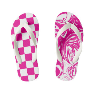 Checks and Swirls in Magenta and White Kid's Thongs