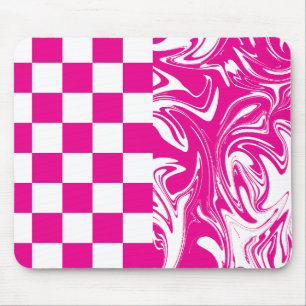 Checks and Swirls in Magenta and White Mouse Pad