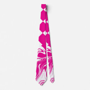 Checks and Swirls in Magenta and White Tie