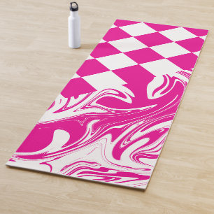 Checks and Swirls in Magenta and White Yoga Mat