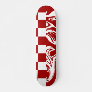Checks and Swirls in Red and White Skateboard