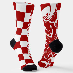 Checks and Swirls in Red and White Socks