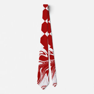 Checks and Swirls in Red and White Tie