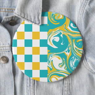 Checks and Swirls in Turquoise, Yellow, and White 6 Cm Round Badge
