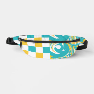 Checks and Swirls in Turquoise, Yellow, and White Bum Bags