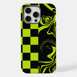 Checks and Swirls - Lime Green and Black iPhone 15 Pro Max Case