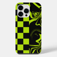 Checks and Swirls - Lime Green and Black