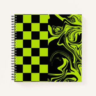Checks and Swirls - Lime Green and Black Notebook