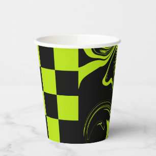 Checks and Swirls - Lime Green and Black Paper Cups