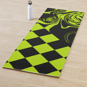 Checks and Swirls - Lime Green and Black Yoga Mat
