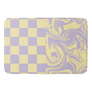 Checks and Swirls - Pastel Yellow and Purple Bath Mat