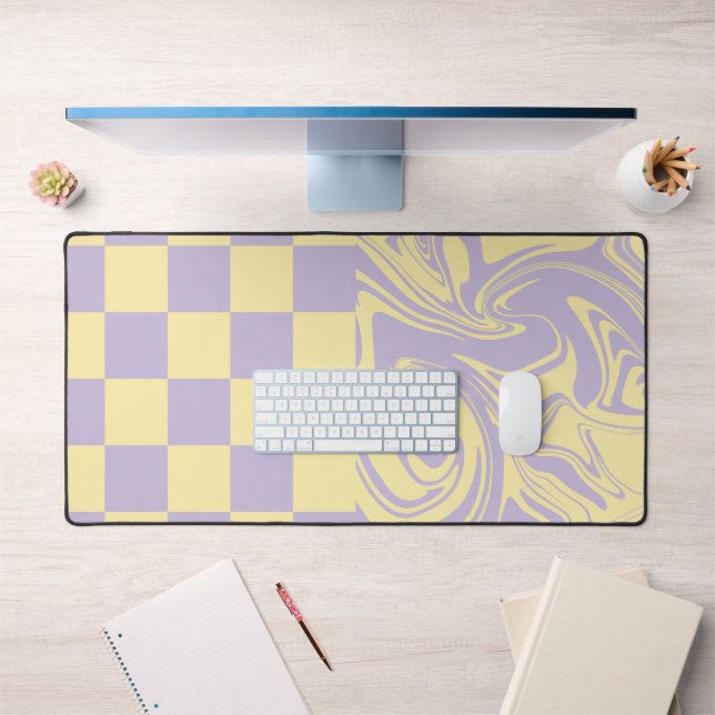 Checks and Swirls - Pastel Yellow and Purple  Desk Mat (Office 1)