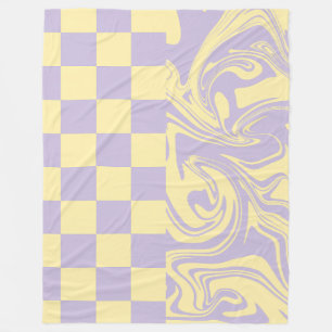Checks and Swirls - Pastel Yellow and Purple Fleece Blanket