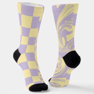 Checks and Swirls - Pastel Yellow and Purple Socks