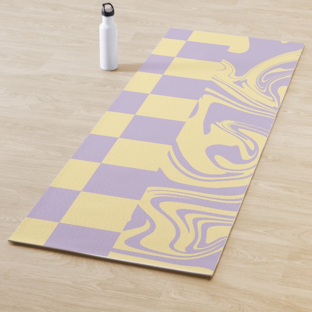 Checks and Swirls - Pastel Yellow and Purple Yoga Mat (In Situ)