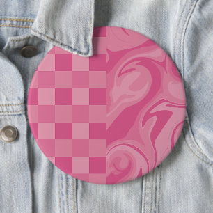Checks and Swirls - Pink 6 Cm Round Badge