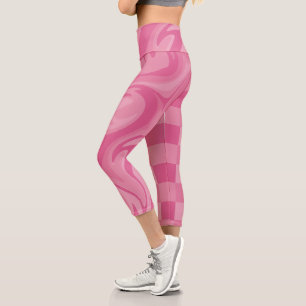 Checks and Swirls - Pink Capri Leggings
