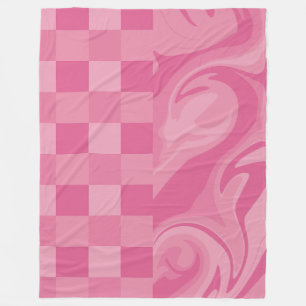 Checks and Swirls - Pink Fleece Blanket