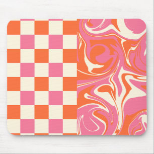 Checks and Swirls - Pink, Orange and Cream Mouse Pad