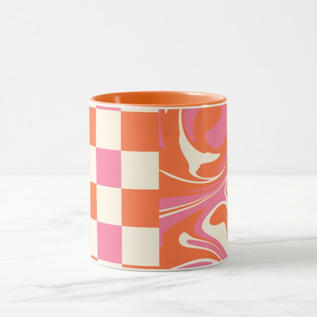 Checks and Swirls - Pink, Orange and Cream Mug (Center)