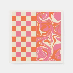 Checks and Swirls - Pink, Orange and Cream Napkin