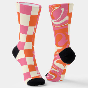 Checks and Swirls - Pink, Orange and Cream Socks