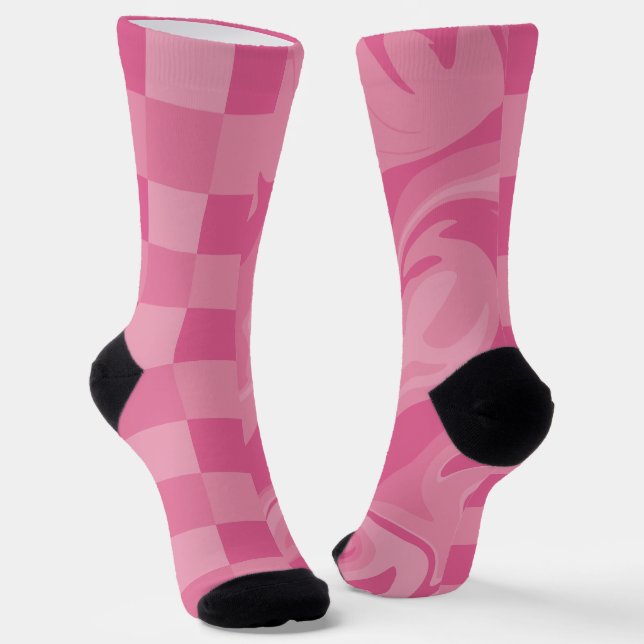 Checks and Swirls - Pink Socks (Angled)