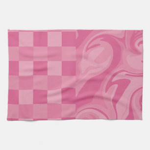 Checks and Swirls - Pink Tea Towel