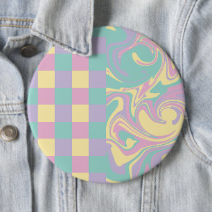 Checks & Swirls Pastel Pink,Yellow, Purple & Green 6 Cm Round Badge