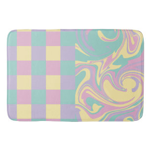 Checks & Swirls Pastel Pink,Yellow, Purple & Green Bath Mat