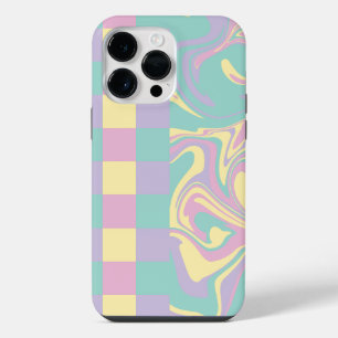 Checks & Swirls Pastel Pink,Yellow, Purple & Green iPhone 14 Pro Max Case