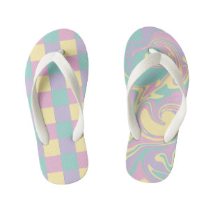 Checks & Swirls Pastel Pink,Yellow, Purple & Green Kid's Thongs