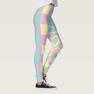 Checks & Swirls Pastel Pink,Yellow, Purple & Green Leggings