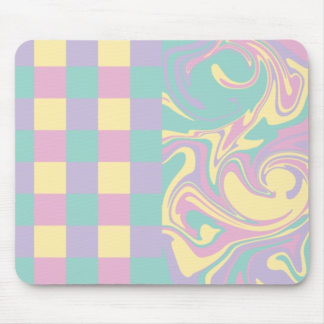 Checks & Swirls Pastel Pink,Yellow, Purple & Green Mouse Pad (Front)