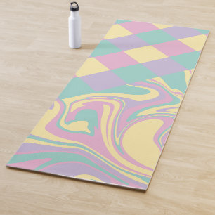 Checks & Swirls Pastel Pink,Yellow, Purple & Green Yoga Mat