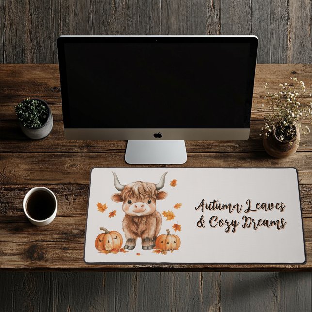 Cheeky Autumn Highland Cow Desk Mat (Creator Uploaded)
