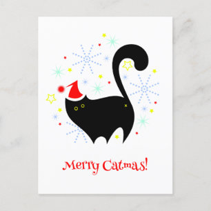 Cheeky Black Cat Butt Santa Hat Merry Catmas Postcard