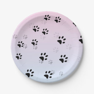 Cheeky Cats Footprints Pink and Blue Paper Plate