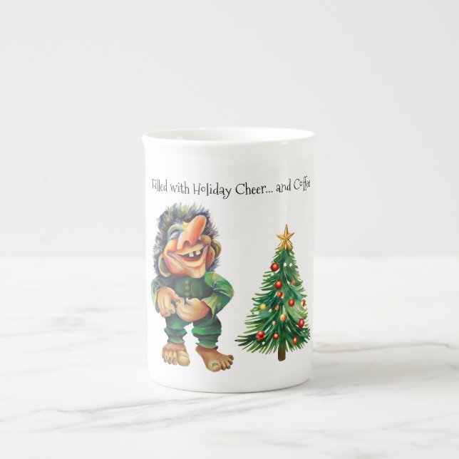 Cheeky Christmas Troll and Tree Delight  Bone China Mug (Front)
