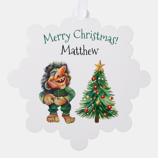 Cheeky Christmas Troll and Tree Delight  Decoration Card (Front)