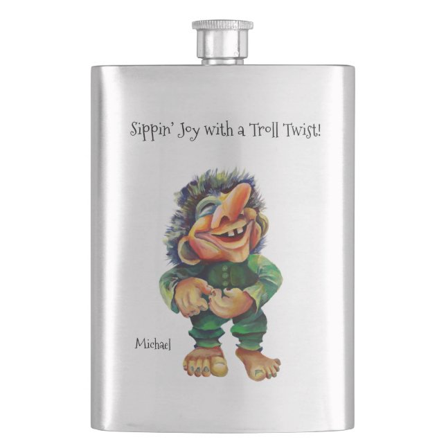 Cheeky Christmas Troll and Tree Delight Hip Flask (Front)